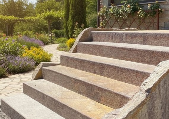 Trittfläche bruchrau Vorderseite geflammt